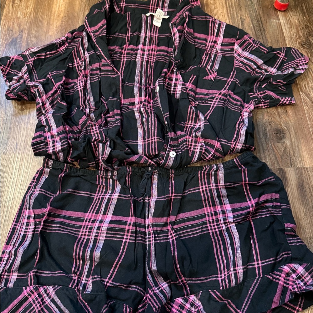 Black and Pink Plaid Two-Piece pj set